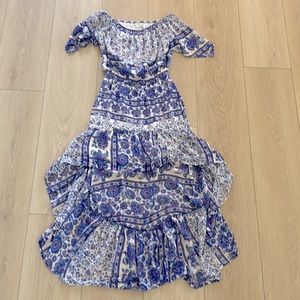 Bloomingdales - Floral Chiffon Dress with Metallic Gold Accents